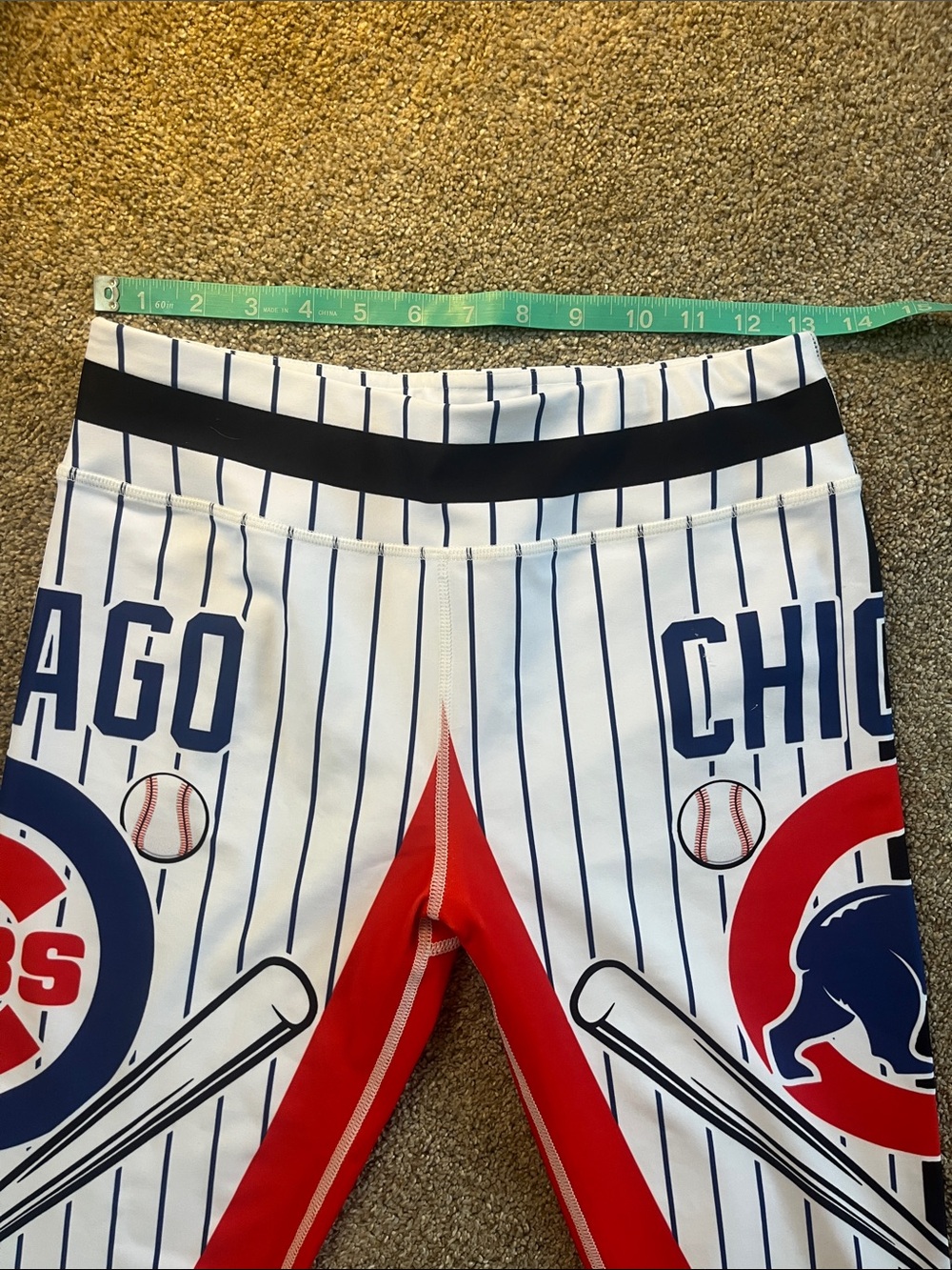 🇺🇸⚾️🐻Chicago Cubs Baseball Workout/Yoga Leggings szL Pinstripe Red White Blue - Picture 4 of 9